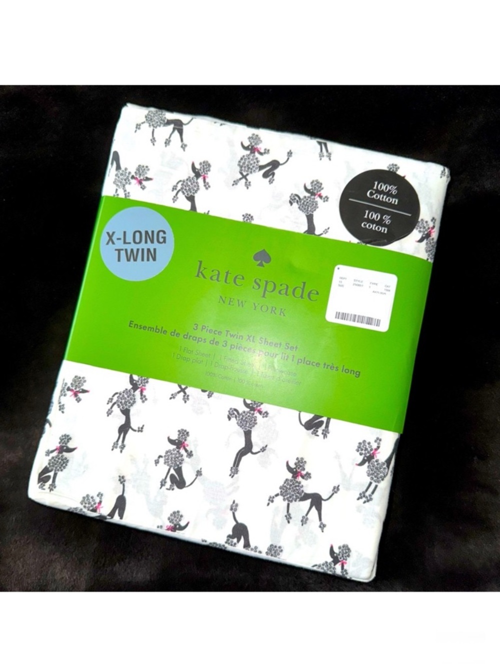 NEW! KATE SPADE Twin XL Prancing Poodles Sheets & Pillowcase Set NWT GORGEOUS!